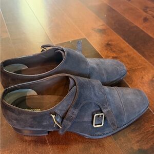 Tom Ford Navy Suede Double Monk Strap Oxfords